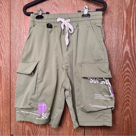 Cargo Shorts Utility Pockets Straps Outdoor Pant Short Drawstring Large Olive Gr - Picture 1 of 5